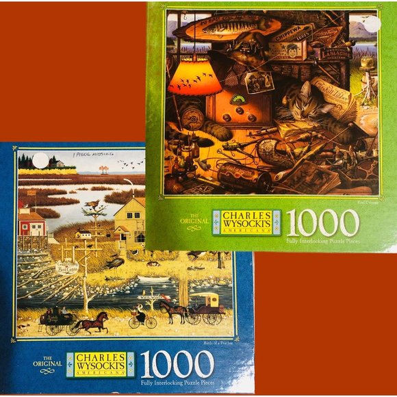 2 Wysocki Puzzles Preworked 1000 pieces Nostalgic Cozy Old Time Milton Bradley J - Picture 1 of 5